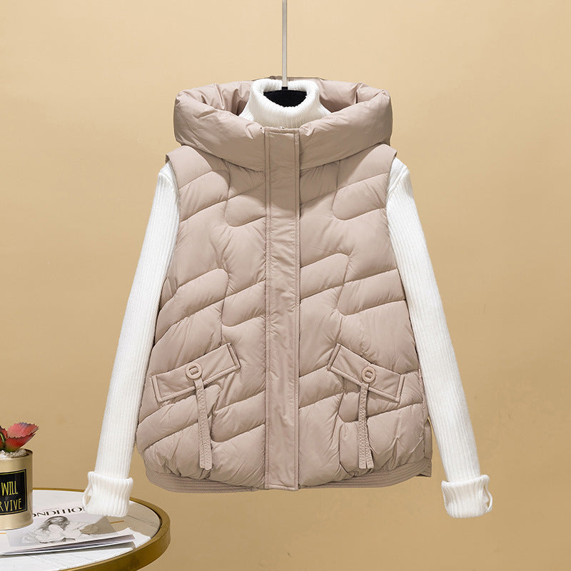 Dames Gilet matelassé à capuche et manches en tricot élégantes Chic und Stil