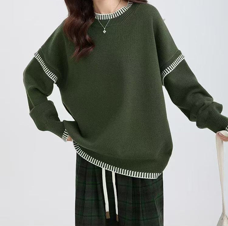 Pull en tricot décontracté pour femmes avec col rond large et motif à rayures de transition Chic und Stil