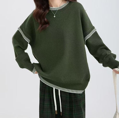 Pull en tricot décontracté pour femmes avec col rond large et motif à rayures de transition Chic und Stil