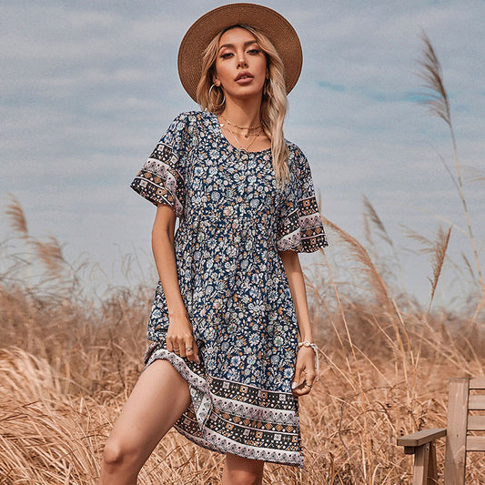 Robe Shift A-Ligne à Imprimé Floral pour Femmes à Manches Courtes Chic und Stil