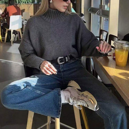 Dames Pull encolure cheminée de haute qualité à coupe décontractée oversized Chic und Stil
