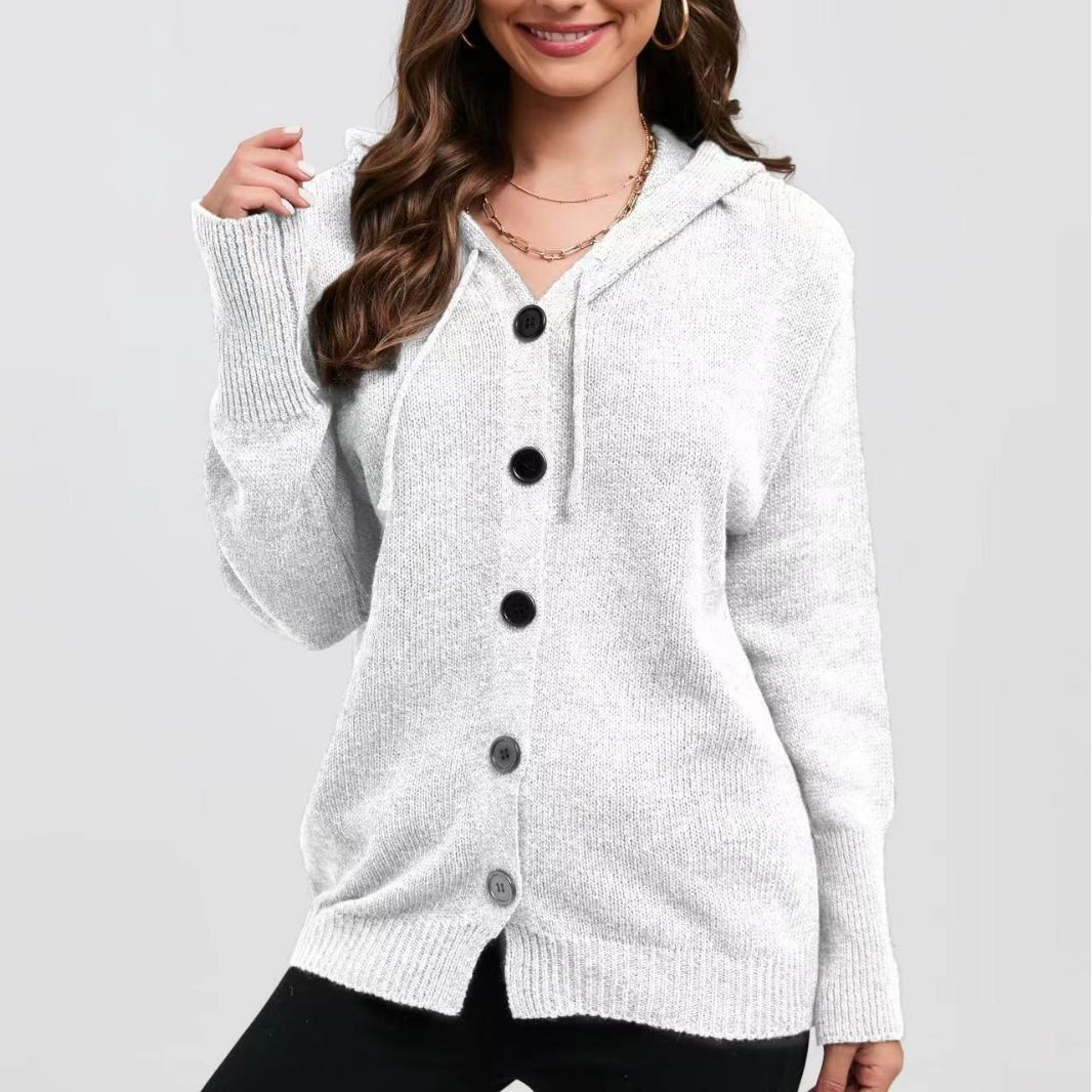 Cardigan en tricot décontracté pour femmes avec capuche et grands boutons Chic und Stil