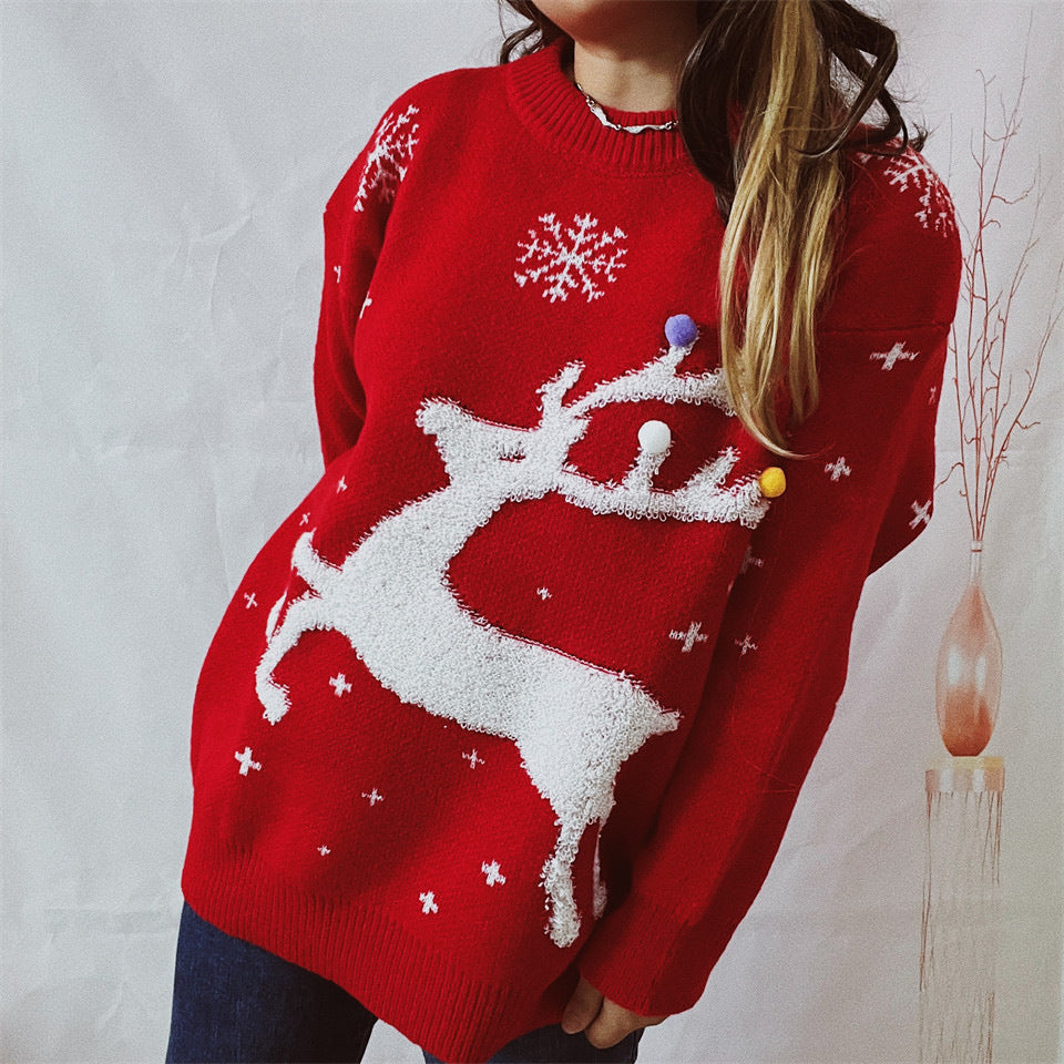 Pull féminin élégant avec motif créatif de renne et tricot texturé Chic und Stil