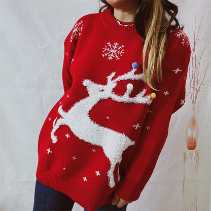 Pull féminin élégant avec motif créatif de renne et tricot texturé Chic und Stil