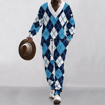 Navy knit sweater for men with a unique anchor pattern and comfortable pants Chic und Stil