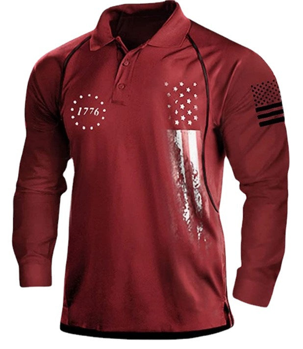 Chemise polo à manches longues pour hommes avec un design patriotique et une coupe fonctionnelle Chic und Stil