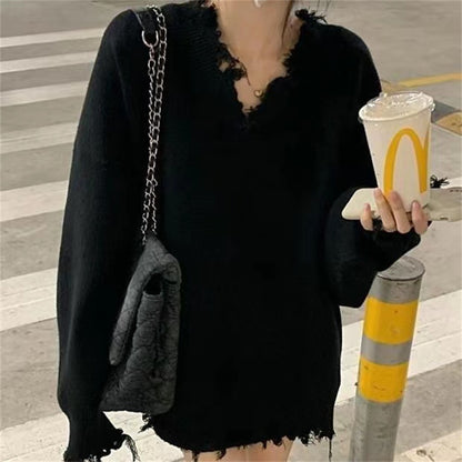 Pull en tricot décontracté pour femmes avec décolleté en V à franges Chic und Stil