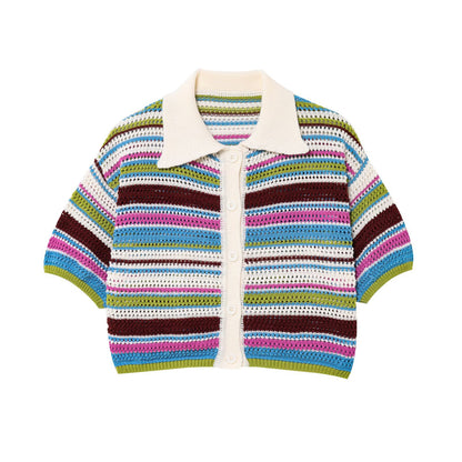 Shorts en tricot aérées pour femmes avec motif rayé coloré Chic und Stil