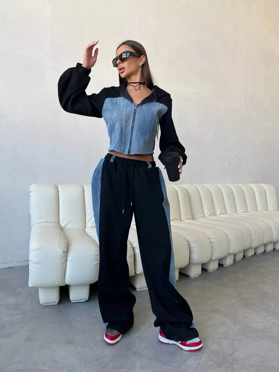 Trendy cropped sweatshirt set for women and loose athletic pants Chic and Style