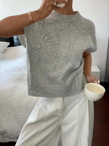 Pull femme à manches courtes avec motif floral en relief et coupe décontractée Chic und Stil