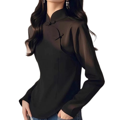 Blouse Élégante pour Femmes Col Mandarin Chic und Stil