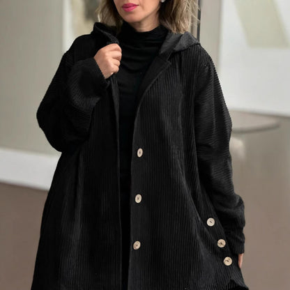 Dames décontractées capuche en tricot côtelé Chic und Stil