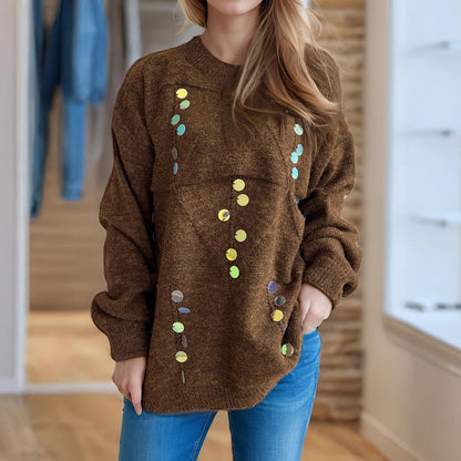 Pull décontracté pour femmes avec des paillettes décoratives et un motif de maille texturé Chic und Stil