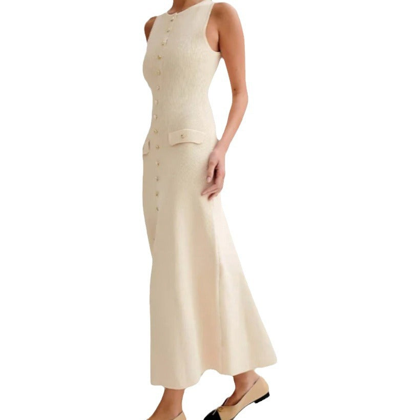 Robe maxi tricot pour femmes avec patte de boutonnage et fentes latérales Chic und Stil