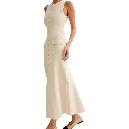 Robe maxi tricot pour femmes avec patte de boutonnage et fentes latérales Chic und Stil