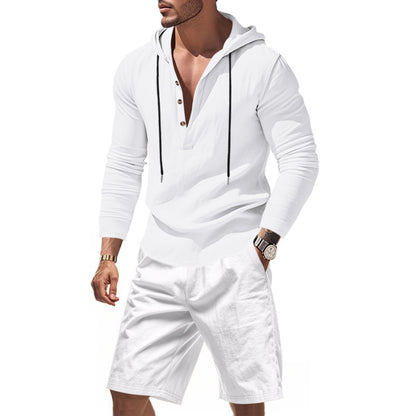 Homme t-shirt à capuche décontracté avec un design moderne à boutons et shorts confortables Chic und Stil