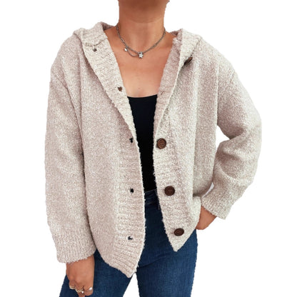 Dames cardigan en tricot douillet avec capuche et détails en bouton Chic und Stil