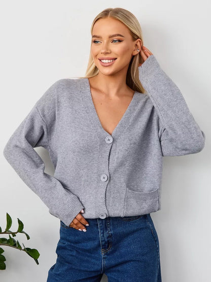 Dames cardigan douillet avec décolleté en V et poches pratiques Chic und Stil
