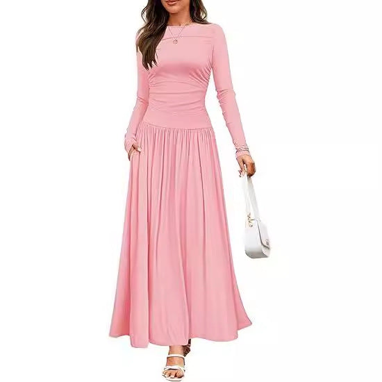 Robe maxi femme à manches longues et design de poches pratiques Chic und Stil