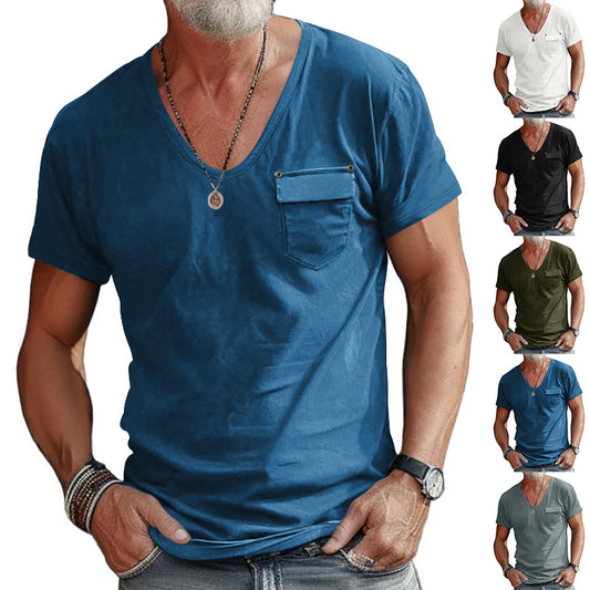 T-shirt pour hommes avec col en V et poche poitrine pratique Chic und Stil