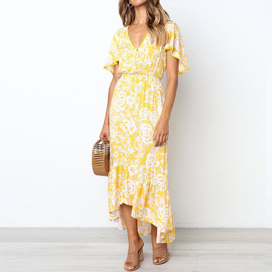 Robe maxi à imprimé floral pour femmes avec ourlet volants Chic und Stil