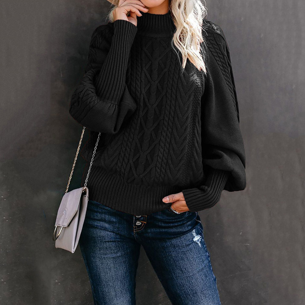 Dames pull en grosse maille avec col montant et manches en forme de ballon Chic und Stil