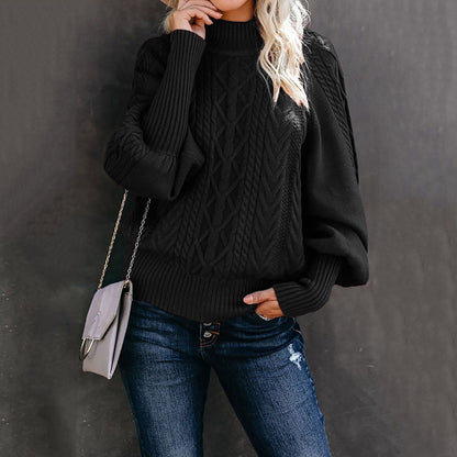 Dames pull en grosse maille avec col montant et manches en forme de ballon Chic und Stil