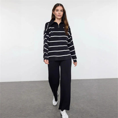 Pull en tricot décontracté pour femmes avec demi-zipp et coupe large Chic und Stil