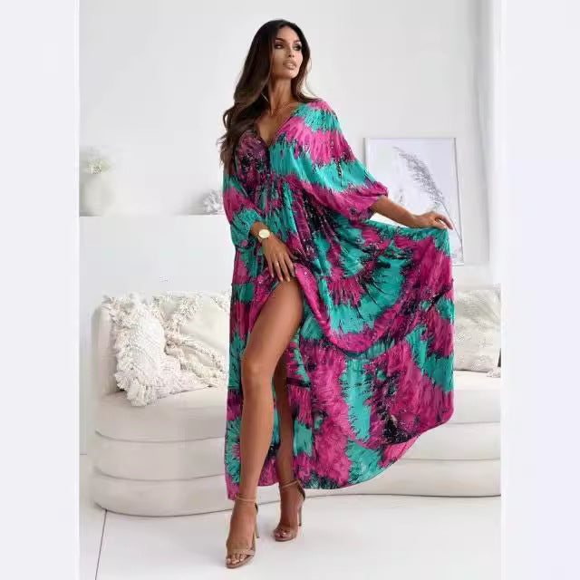 Robe maxi femme avec décolleté élégant au dos et manches volantées amples Chic und Stil