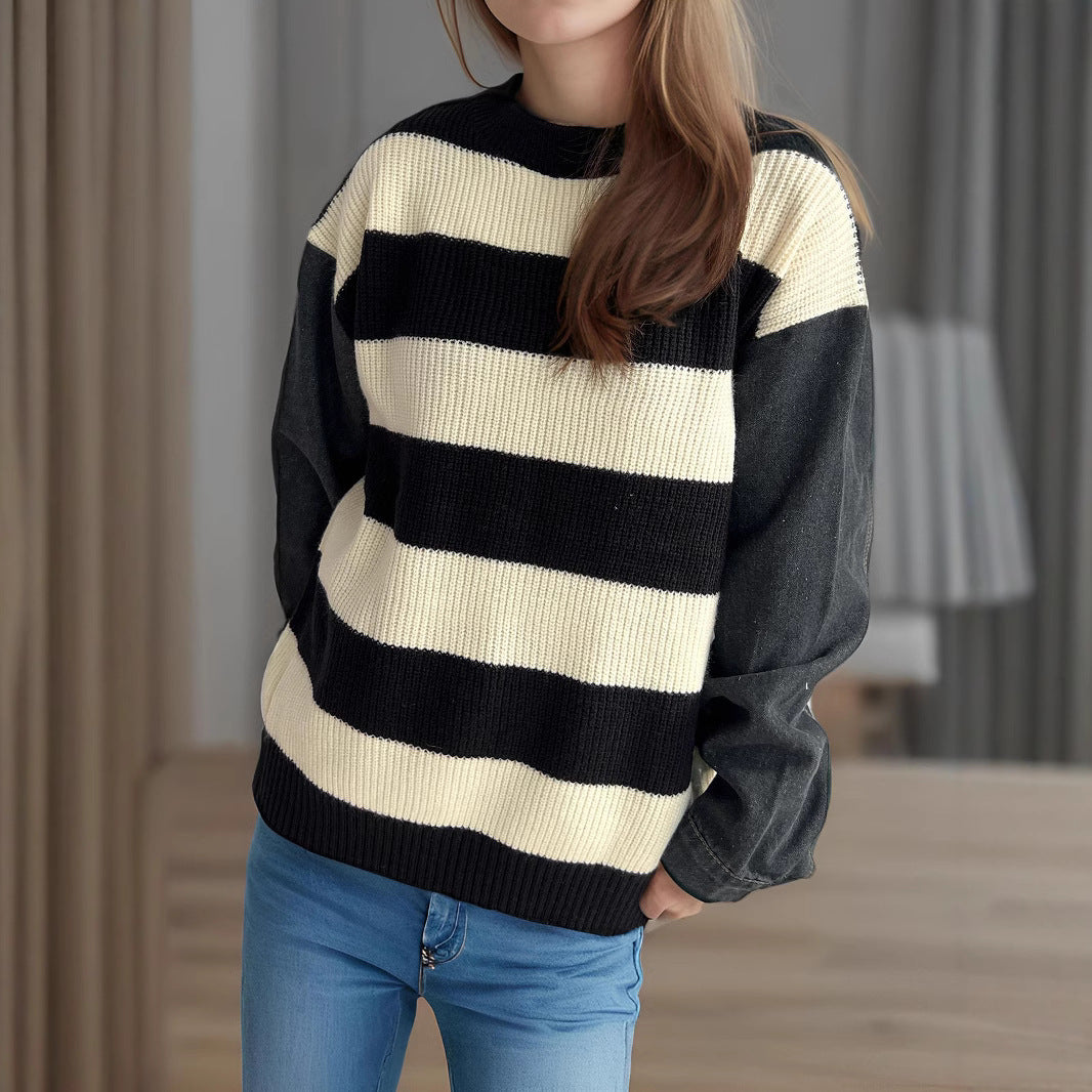 Pull en maille décontracté pour femmes avec un motif de rayures larges et des manches amples Chic und Stil