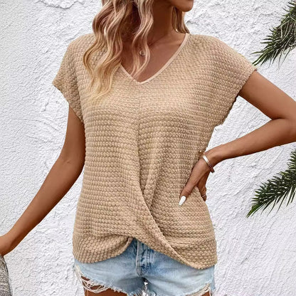 Women's Casual V-Neck T-Shirt with Structured Fabric Chic und Stil