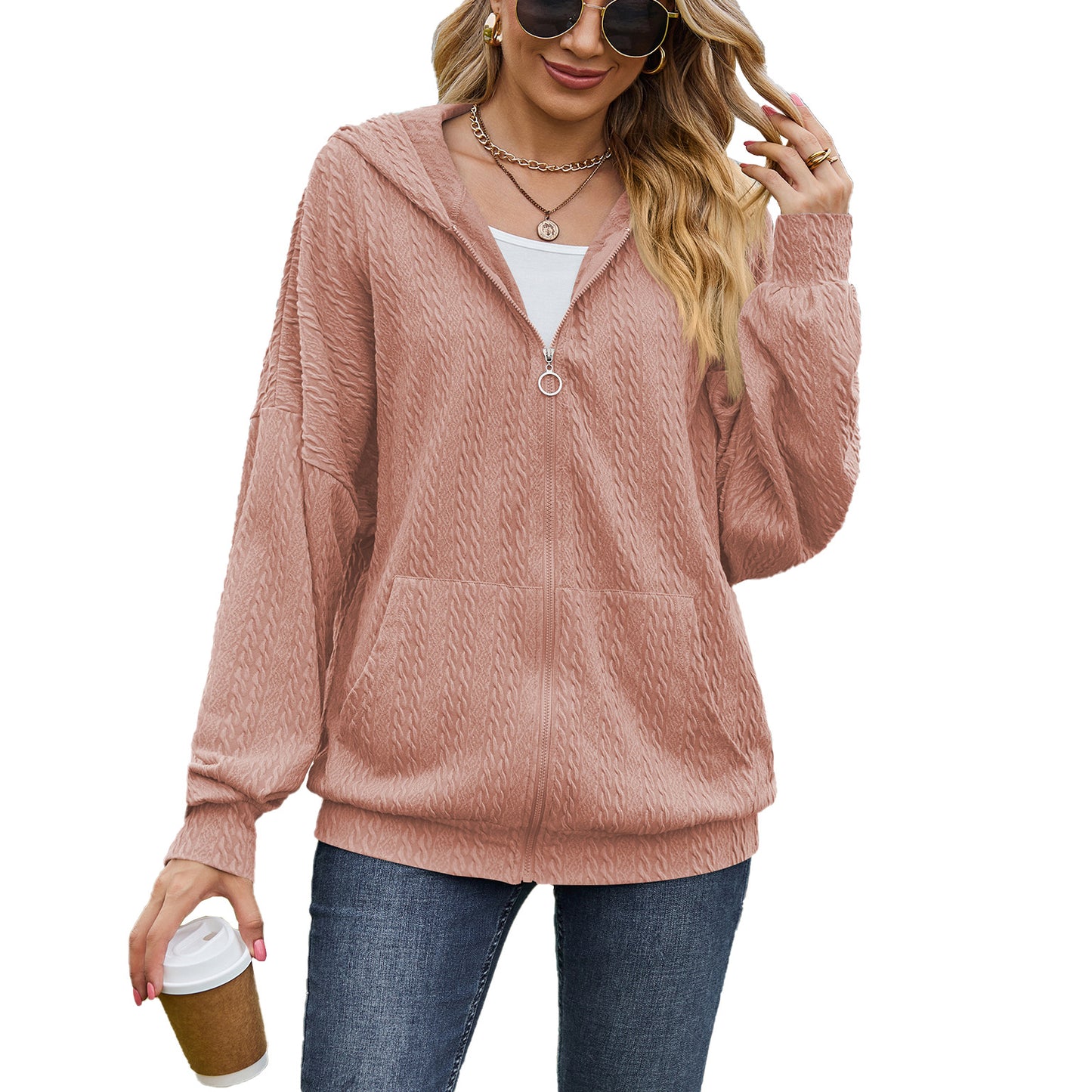 Dames Pull à capuche surdimensionné avec motif texturé et poches pratiques Chic und Stil