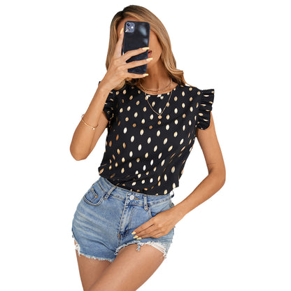 Dames Élégant haut avec volants et motif à pois moderne Chic und Stil