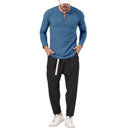 Men's Casual Long Sleeve Henley T-Shirt and Comfortable Jogging Pants Set Chic and Style