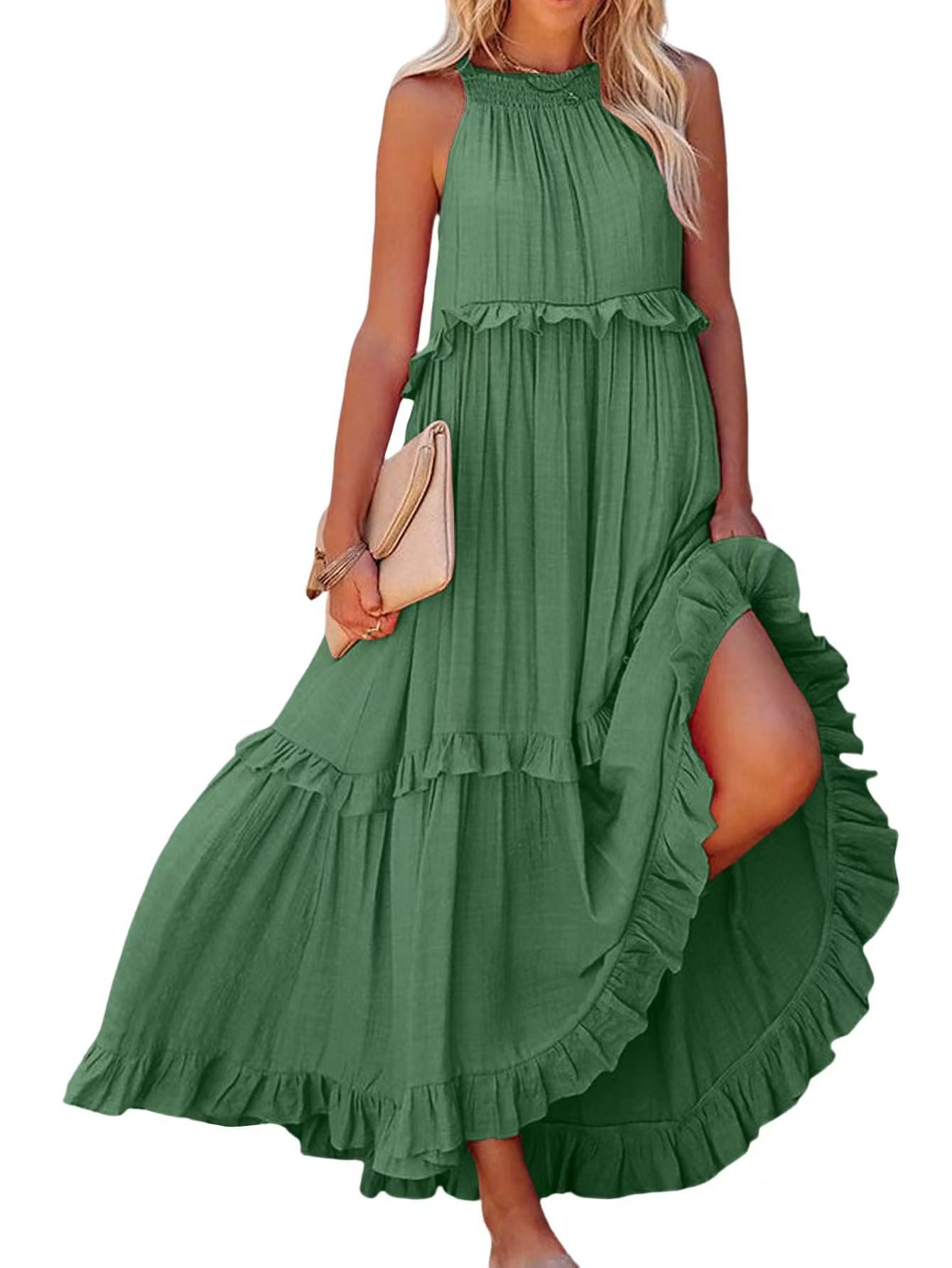 Robe maxi femme avec détails volantés et silhouette aérienne Chic und Stil