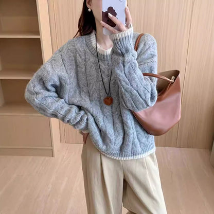 Dames grosse tricot pull avec motif en torsades et encolure ronde Chic und Stil
