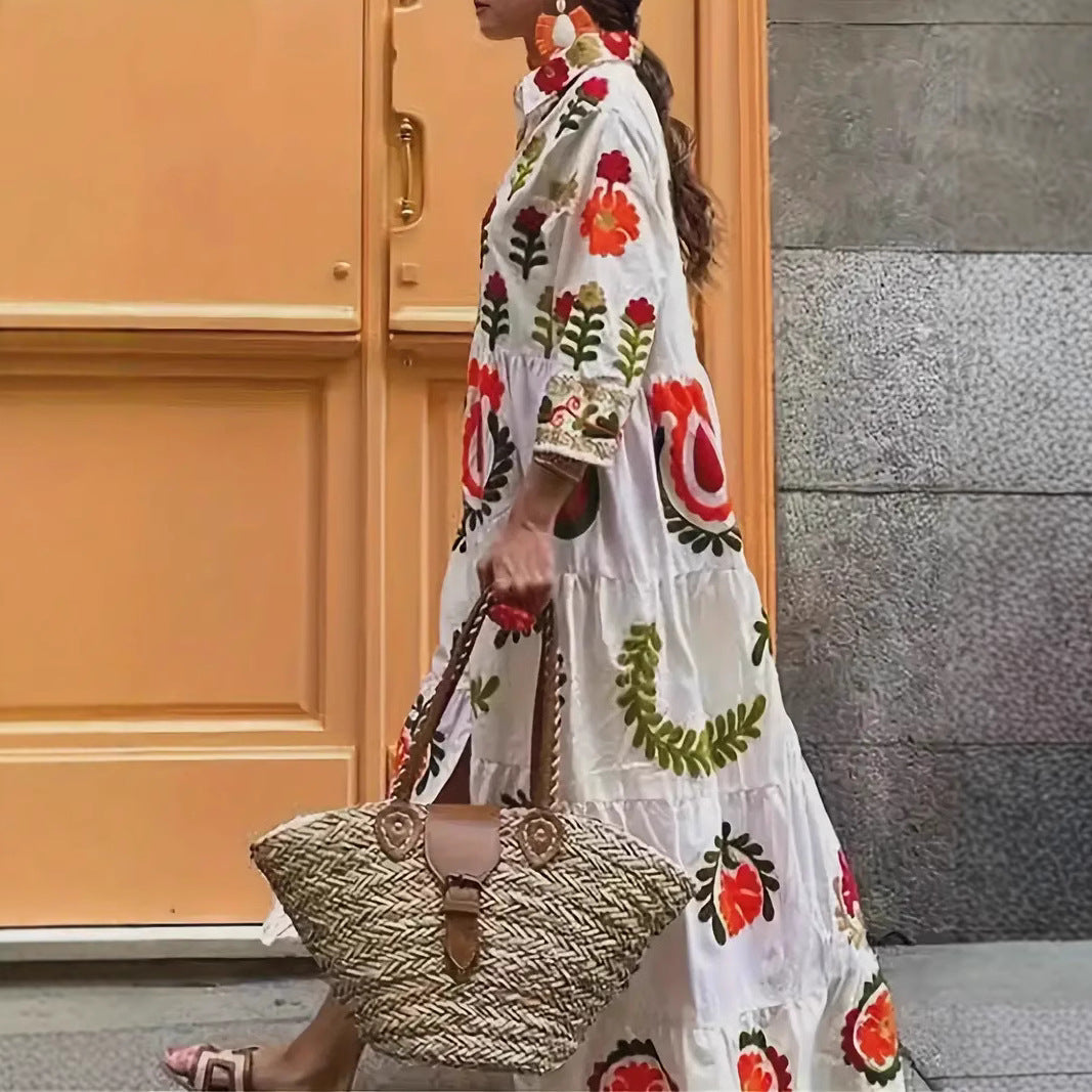 Robe maxi inspirée de l'ethnique pour femmes avec motif brodé géométrique Chic und Stil