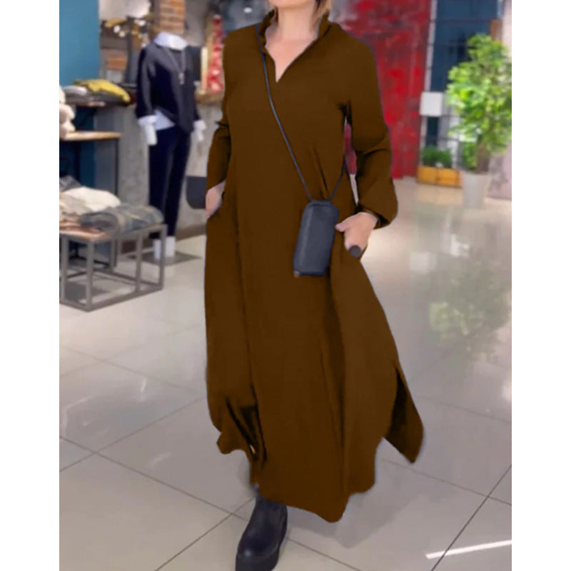 Robe maxi décontractée pour femmes avec un design moderne de chemise et des poches latérales pratiques Chic und Stil