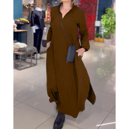 Robe maxi décontractée pour femmes avec un design moderne de chemise et des poches latérales pratiques Chic und Stil
