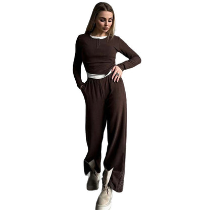 Fashionable lounge set for women with a versatile top and chic elastic pants.