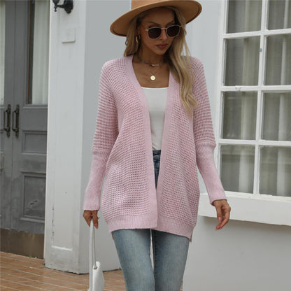 Dames Grand cardigan en tricot avec motif en nid d'abeille moderne et coupe ouverte Chic und Stil