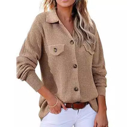 Pull en pâté de waffle à boutons pour femmes Chic und Stil