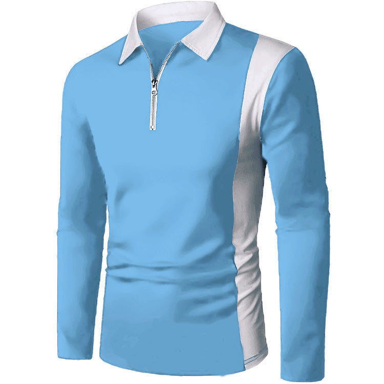 Men's Long Sleeve Polo with Modern Zipper and Contrasting Inserts Chic and Style