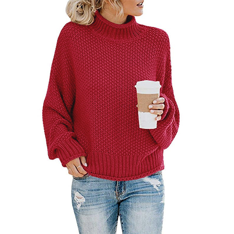 Dames Pull confortable avec col haut et look de maille structuré Chic und Stil