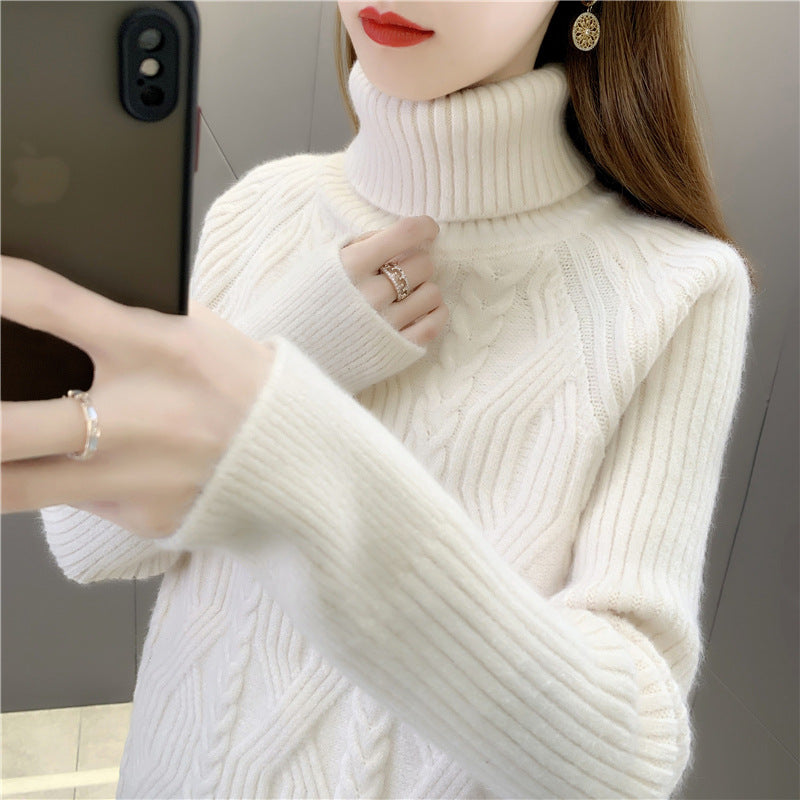 Women's turtleneck pullover with textured cable knit pattern and long sleeves Chic and Style
