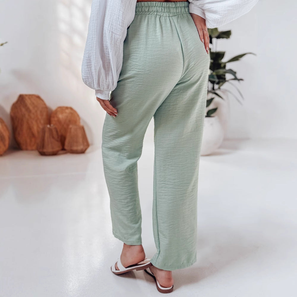 Ladies Comfortable linen pants with elastic waistband and side pockets Chic and Style