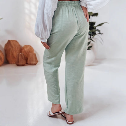 Ladies Comfortable linen pants with elastic waistband and side pockets Chic and Style