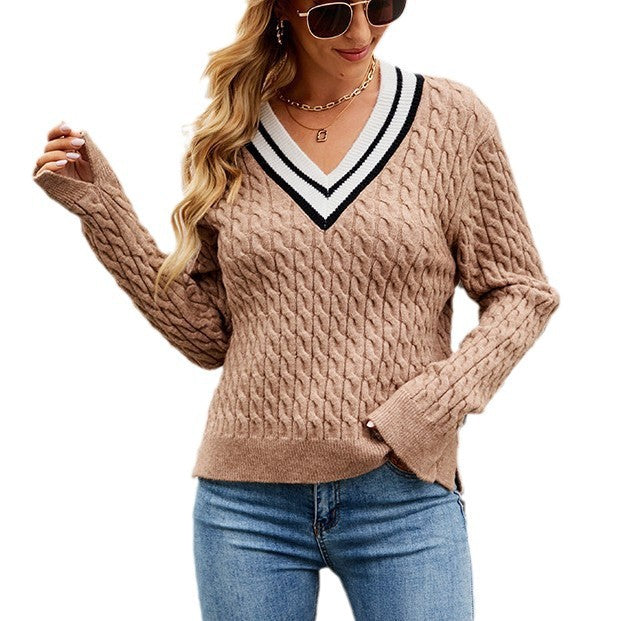 Pull en tricot pour dames avec décolleté en V moderne et surface structurée Chic und Stil