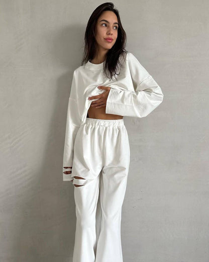 Women casual cropped top and wide leisure pants Chic and Style