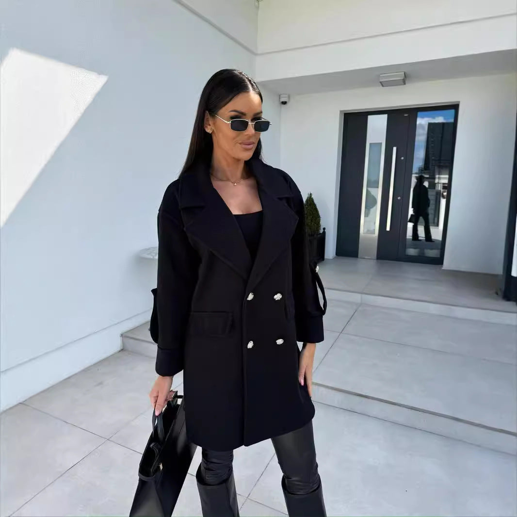 Dames Blazer surdimensionné élégant avec double rangée de boutons et poches pratiques Chic und Stil